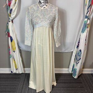 Vintage Pat Richards cream sequin maxi dress 3/4 sleeves. Size 9/10